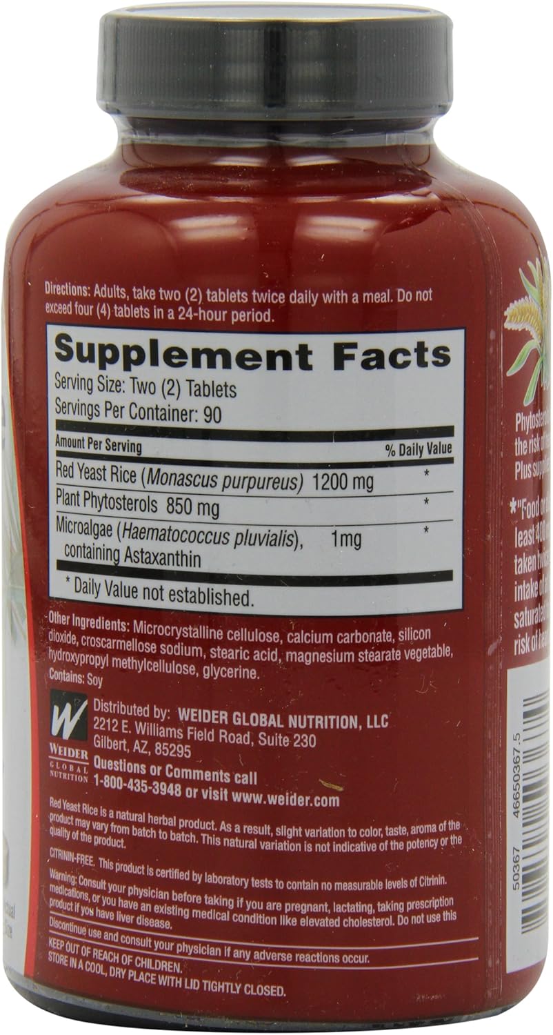 Weider Red Yeast Rice Plus 1200mg ♡ - With 850mg of Natural Phytosterols- Gluten FREE - One Month Supply: Health & Personal Care