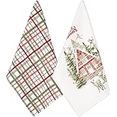 Folkulture Christmas Kitchen Towels Set of 2 | 26 x 20 Boho Dish Towels for Farmhouse | 100% Cotton Hand Towels or Dishcloths | Xmas Decor Gift Set with Reindeer Christmas Theme