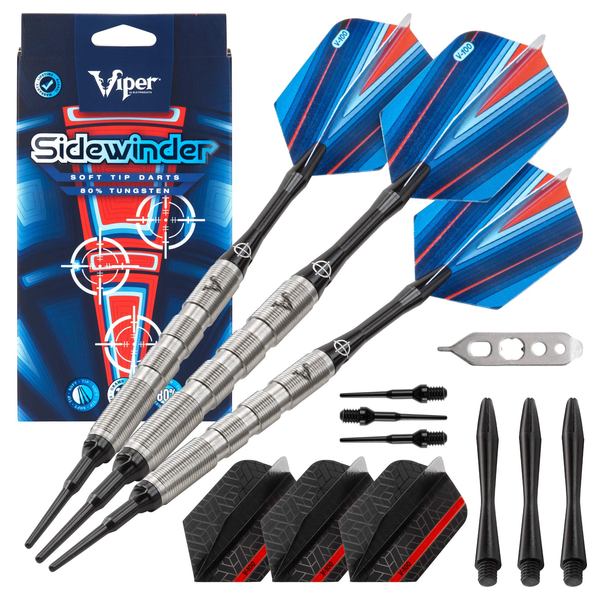 Viper by GLD Products Sidewinder 80% Tungsten Soft Tip Darts, Fine Knurling, 18 Grams,Silver,21-3225-18