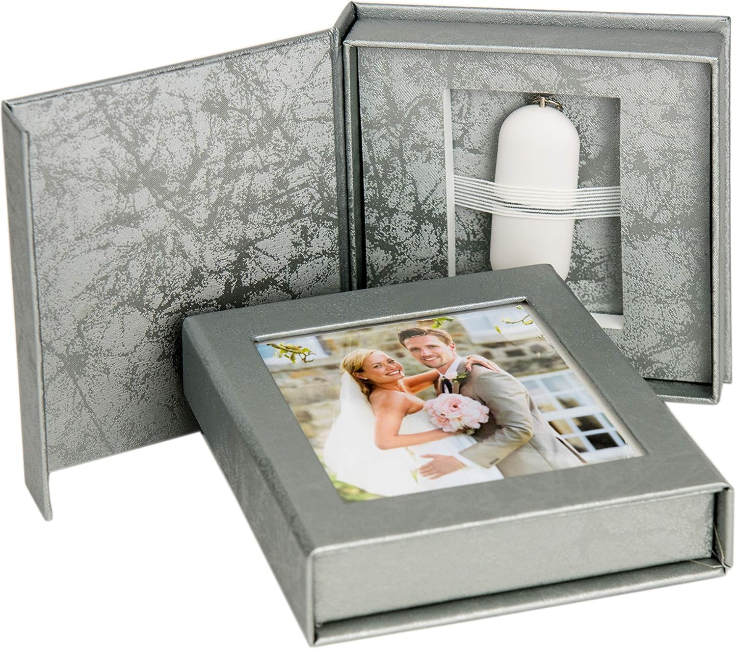 Elegantdisk Caja USB con ventana para fotos, color plateado ...