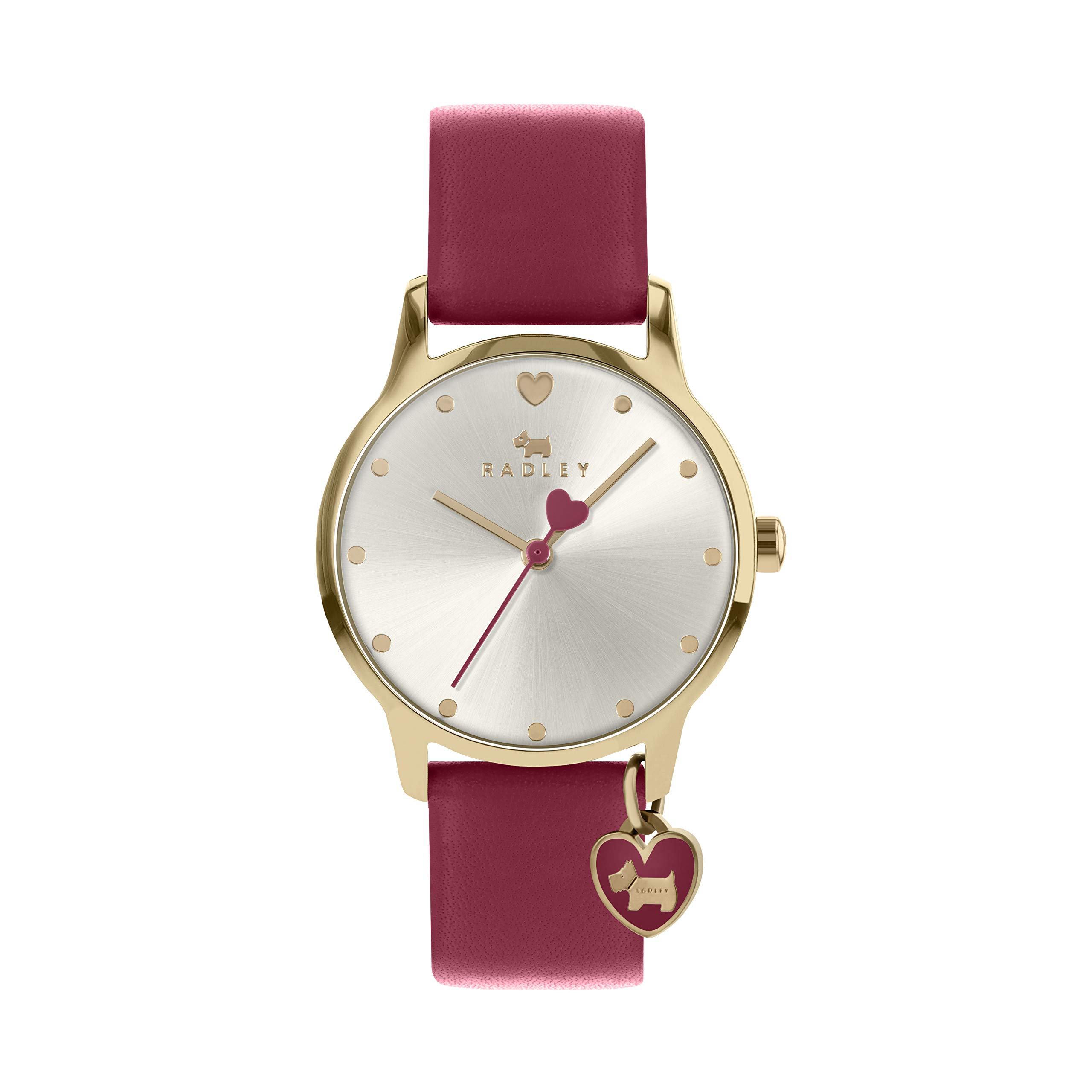 RADLEY Heart Dial Ladies Claret Leather Strap Heart Charm Watch RY2920A
