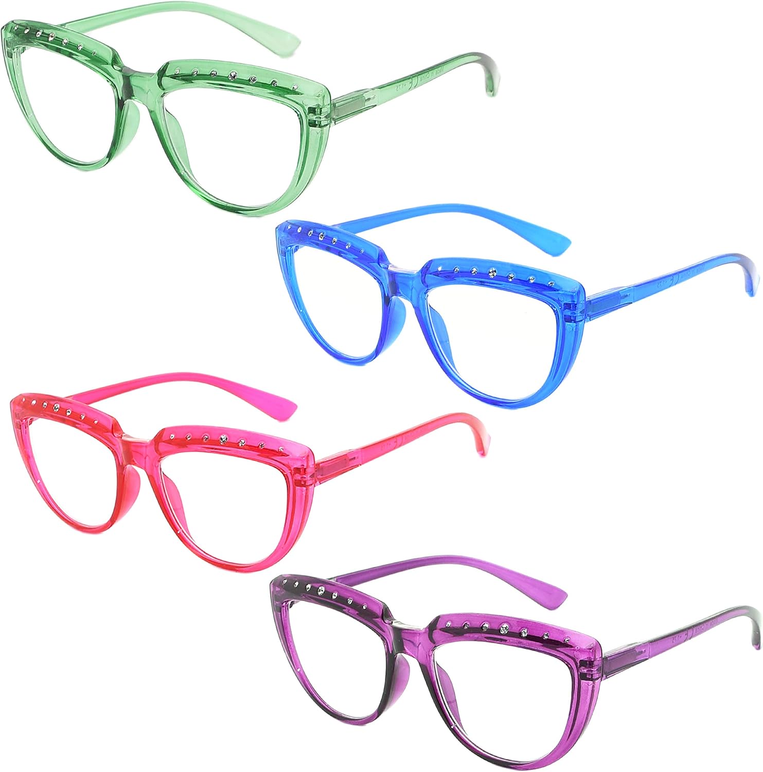 Eyekeeper 4-Pack Reading Glasses for Women Rhinestone Readers Oversize Half-Moon Design +1.00
