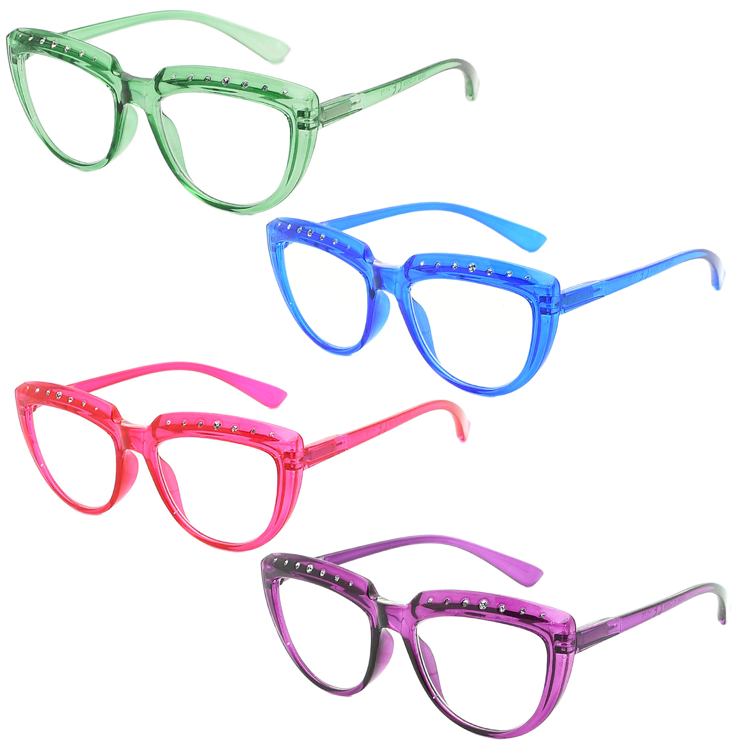 Eyekeeper 4-Pack Reading Glasses for Women Rhinestone Readers Oversize Half-Moon Design +2.50