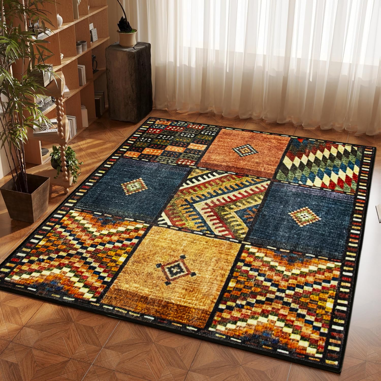 Small Rugs for Bedroom 100 x 100cm Square Rug, Moroccan Geometric Area Rugs, Short-Pile Living Room Rug, Non Slip, Washable, For Playroom Room, Home Decorative.