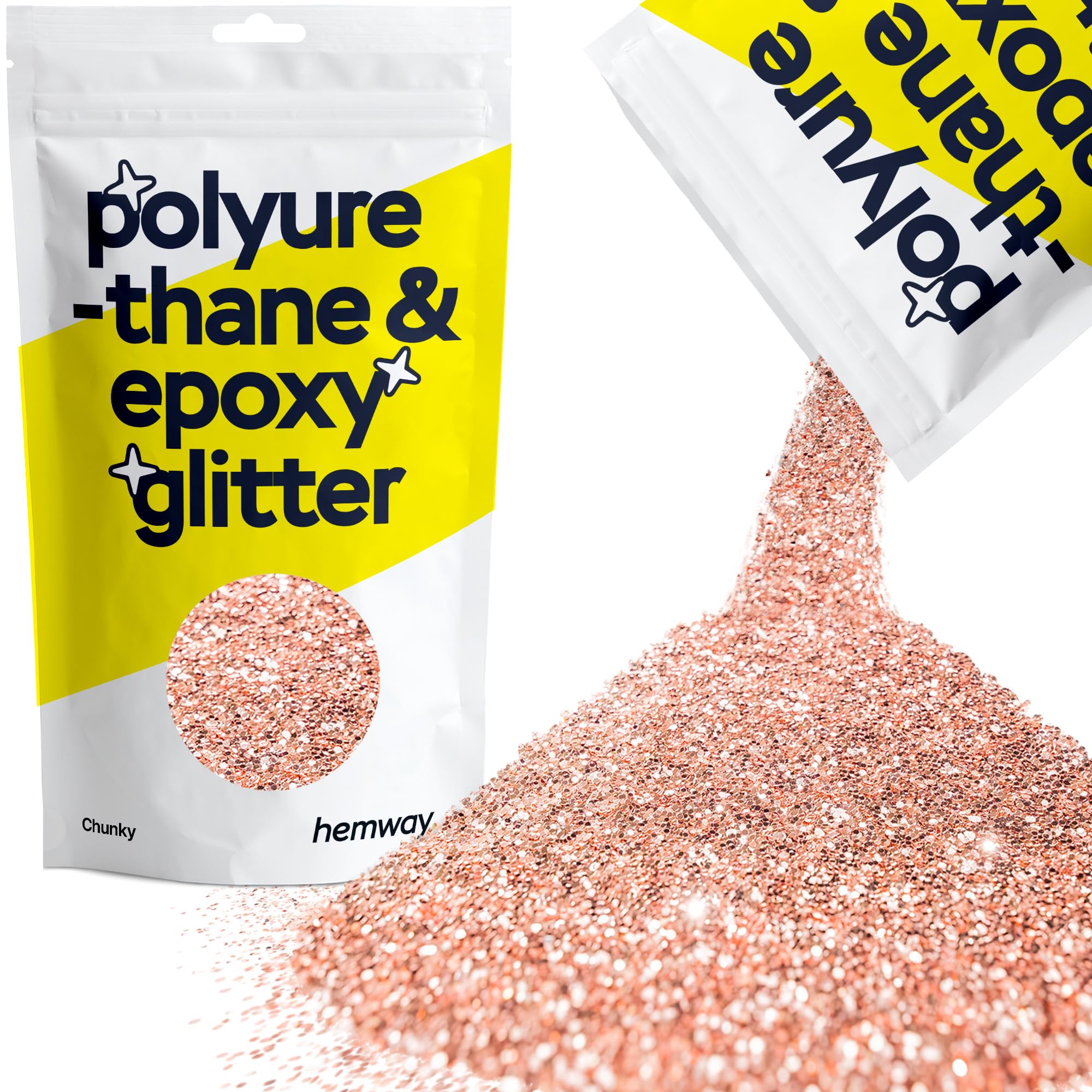 Hemway Resin Glitter Rose Gold 100g Chunky | Polyurethane & Epoxy Glitter for Resin Crafts, Tumblers, Coasters, Floor & Table Art
