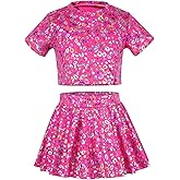 Girls Sparkly Outfits Sequin Top with Skirt for Girls Disco 0utfit Metallic Dress Performance Kids 3-13T