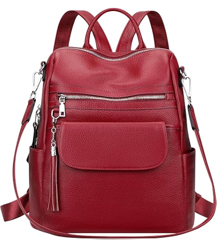 cheap red leather backpack purse Dayfine Vintage Backpacks for Women Oil Wax Satchel Bag Knapsack Shoulder Bag Men Casual College Bags-Red : Clothing, Shoes & Jewelry Size:17