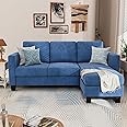 YESHOMY Convertible Sectional 3 L-Shaped Couch Soft Seat with Modern Linen Fabric, Small Space Sofas for Living Room, Apartment and Office, 70'', Blue