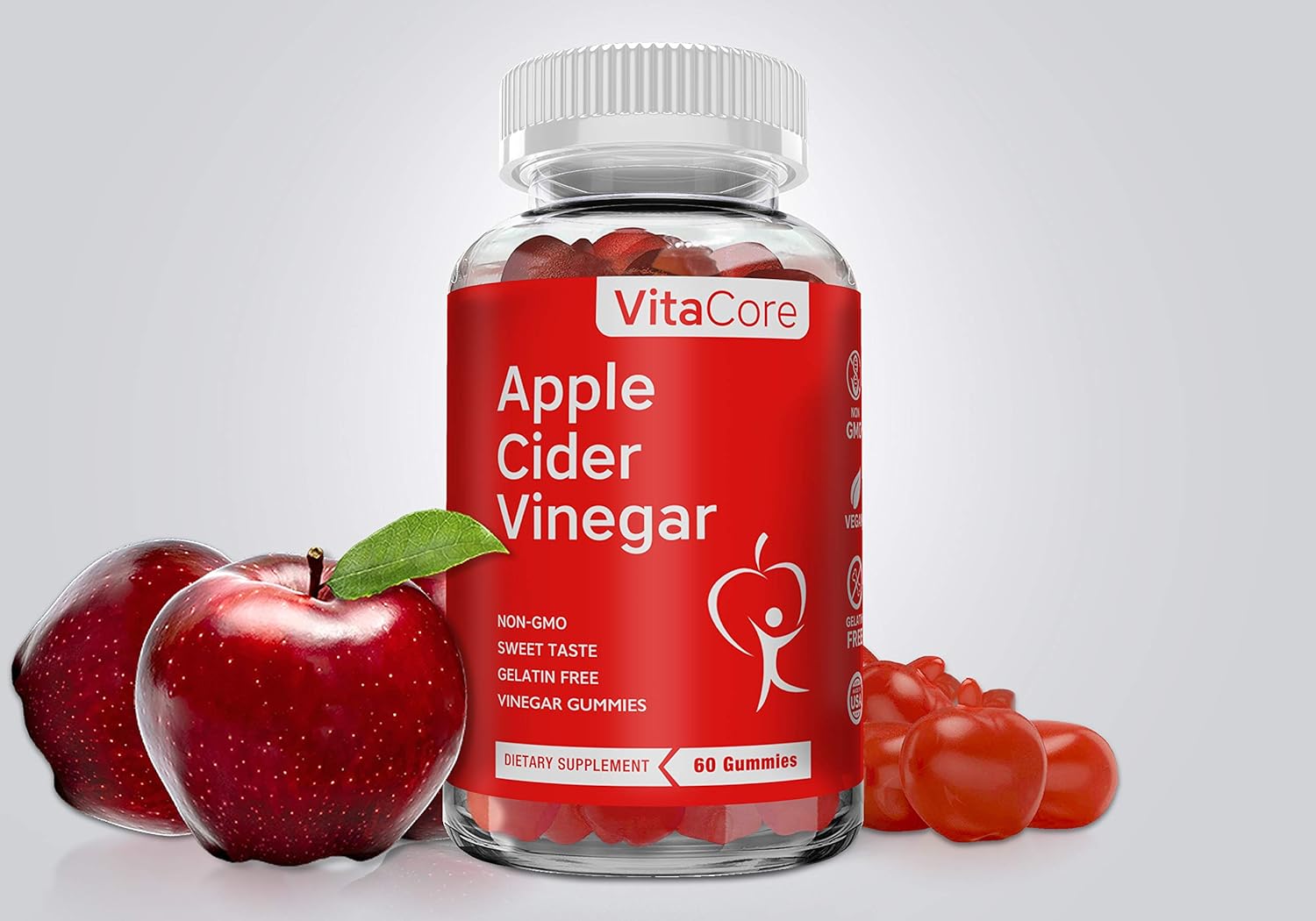 VitaCore Apple Cider Vinegar Gummies 1000 mg – Natural, Vegan, Non-GMO ACV Gummy – Immune Support, Detox, Cleanse – Vitamin B12, Pomegranate, Beetroot – 60 Gummies, Made in USA