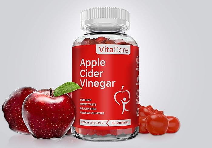 VitaCore Apple Cider Vinegar Gummies 1000 mg – Natural, Vegan, Non-GMO ACV Gummy – Immune Support, Detox, Cleanse – Vitamin B12, Pomegranate, Beetroot – 60 Gummies, Made in USA