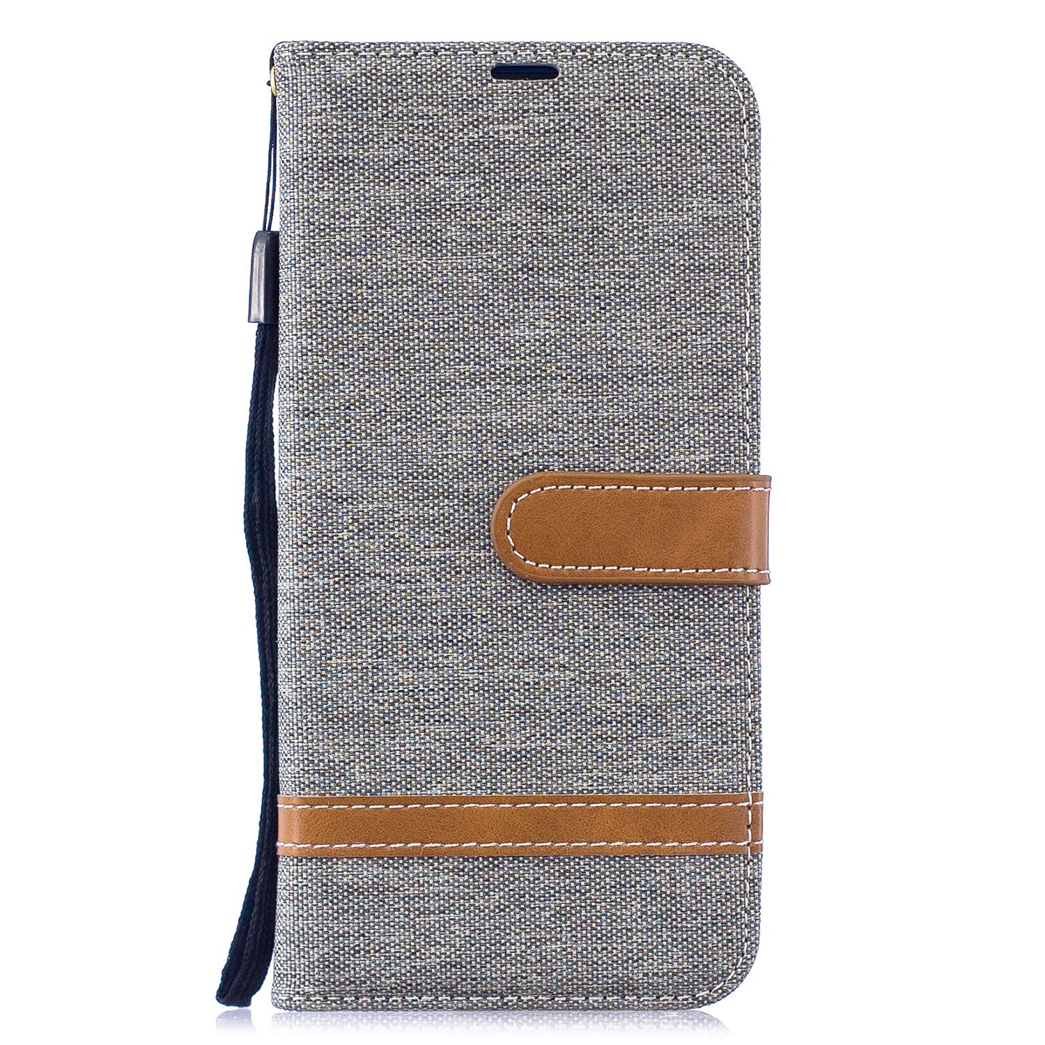 Samsung Galaxy A02S Case Flip, Shockproof Denim Fabric PU Leather Pouch Wallet Phone Cover with Magnetic Stand Card Holder Soft TPU Bumper Slim Fit Protective Case for Samsung Galaxy A02S Grey
