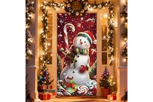 NECGNIQ Christmas Door Cover, Elastic Xmas Front Door Sleeve Decoration Snowman Porch Sign Christmas Ball Photography Background Banner Holiday Decor(Style 3)