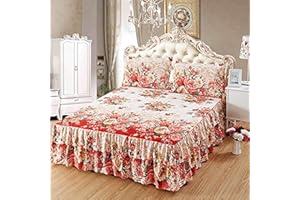Zhiyuan 2 Layers Ruffled Bed Sheet Skirt Brushed Microfiber Bedspread with 2 Pillow Shams, Queen, Beige