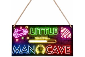 ZIIUFRN Little Man Cave, Neon Gaming Wooden Door Sign for Gamer Room Decor, Boys Decorations for Bedroom Nursery Playroom Wall Art (6"x12") -C05