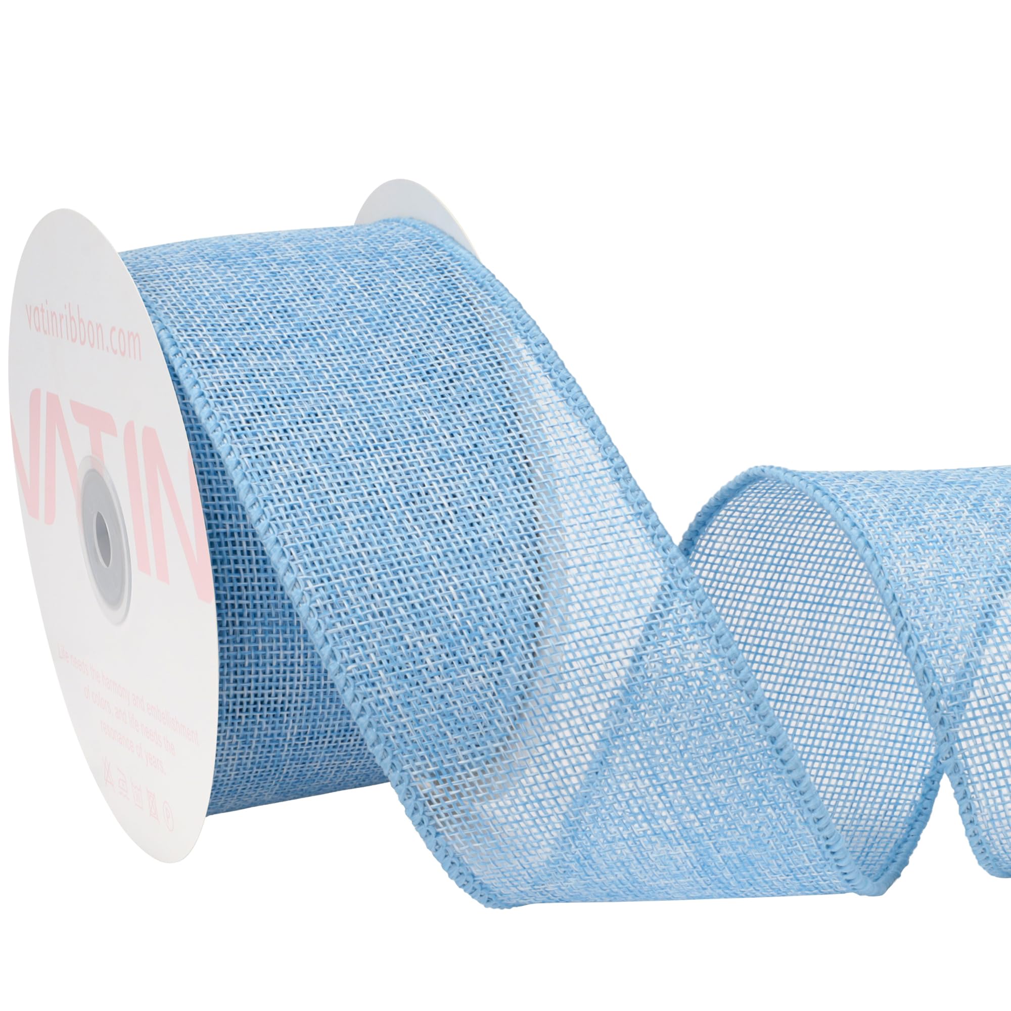 VATIN Baby Blue Burlap Wired Ribbon 65mm X 9m Fabric Craft Ribbon for Party Decorations,Big Bow,DIY Wreath Craft,Tree Decoration,Outdoor Decoration