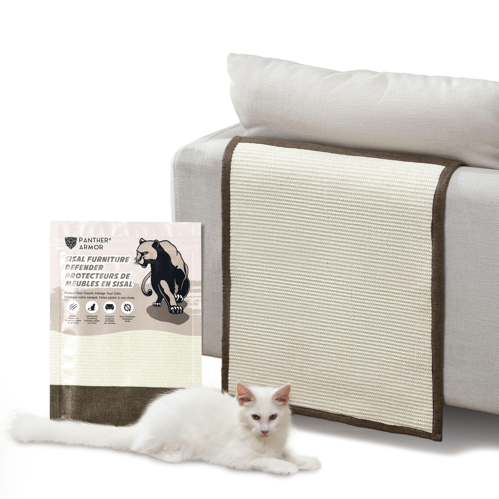 Panther Armor Cat Scratch Mats for Sofa [Back Rest in Brown] - Natural Sisal Couch Protector from Cat Scratching - Furniture Protectors - Scratch Pads