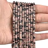 THEDAYEE 300pcs Natural Stone Heishi Beads 2x4mm Rhodonite Small Disc Gemstone Loose Spacer Beads for Jewelry Making 2 Strands 32 Inch