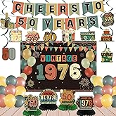 Vintage 1976 Birthday Decorations 50th Birthday Decorations Over The Hill 50th Birthday Decorations with Vintage Cheers To 50 Years Banner Hanging Swirls Backdrop Honeycomb Centerpieces Balloons