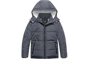 Pursky Boy's Warm Winter Coat Water Resistant Sherpa Outerwear Puffer Jackets With Removable Furry Hood