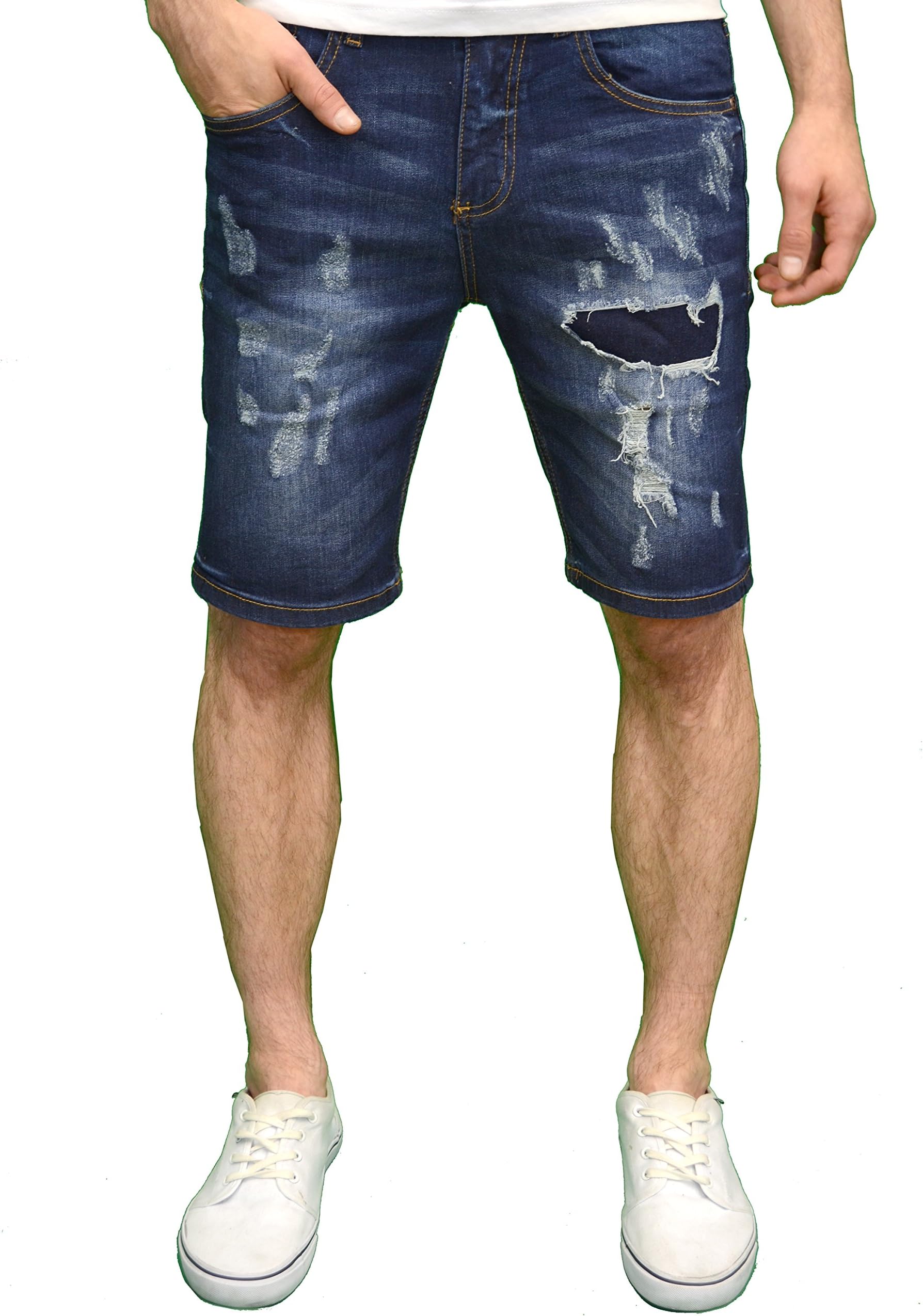 Stone Edge Mens Designer Ripped Patched Distressed Denim Slim Fit Shorts