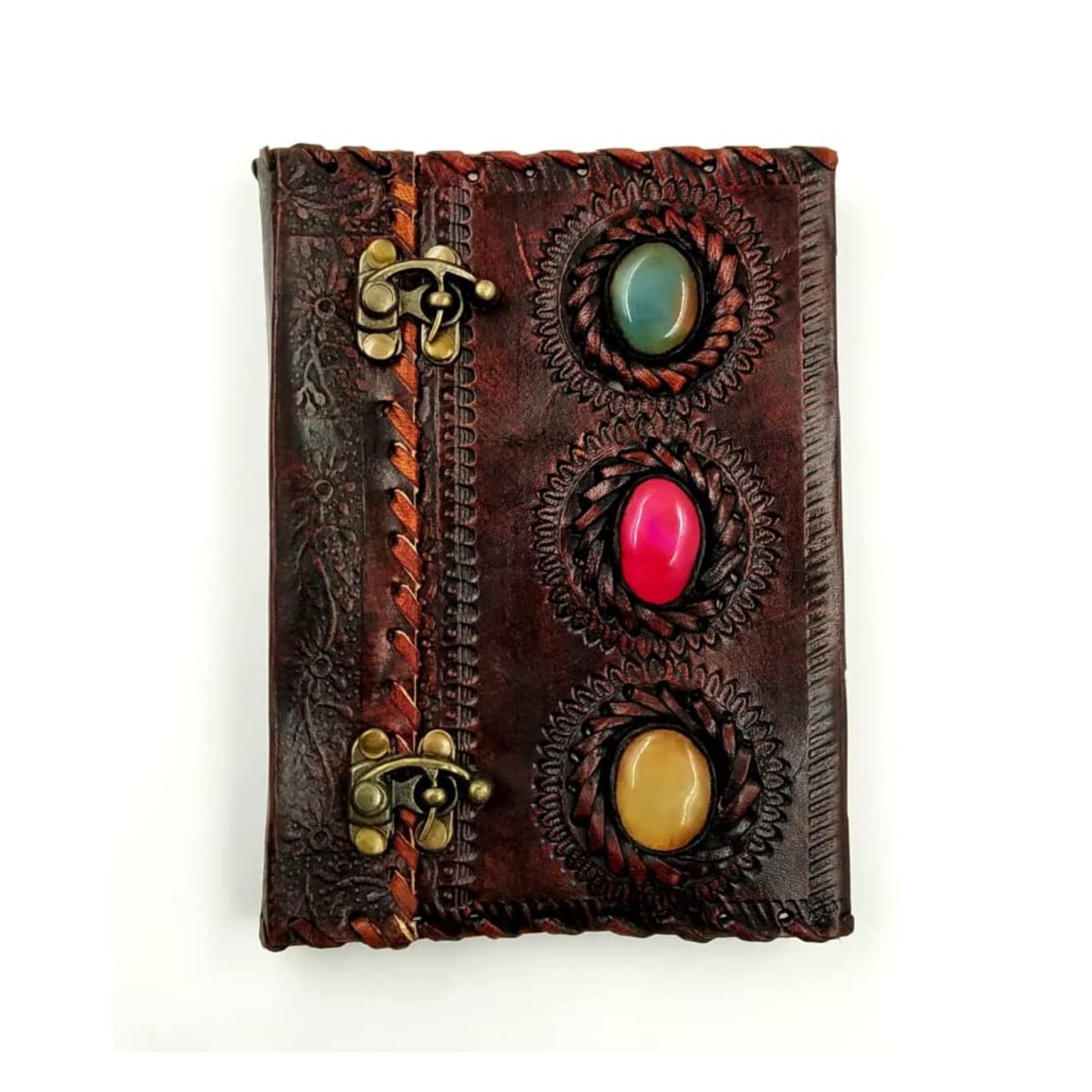 OVERDOSE 3 Stone Brown Leather Journal Diary |Handmade Antique stone Journal Journal Students Office Travel Gift Men Women Diary Leather Sketchbook Drawing Size 5x7 inches | 12 x 17cm — image 1