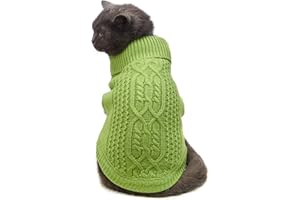 Jnancun Cat Sweater Keep Your Pets Cozy, 16 Color Turtleneck Knitted Sleeveless Cat Clothes, Winter Outfits for Cats & Small Dogs During Cold Seasons (Green, Medium)