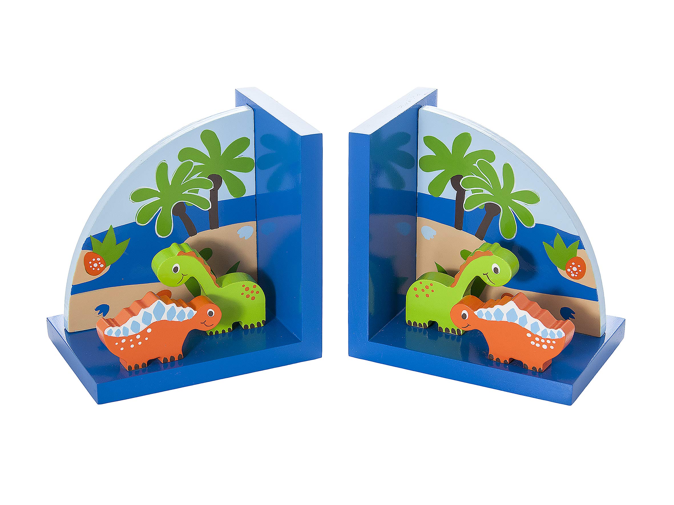 Mousehouse Gifts Wooden Blue Dinosaur Bookends (2), Engineered Wood, 20x9x20 cm, 36+ Months Safe, Set of 2