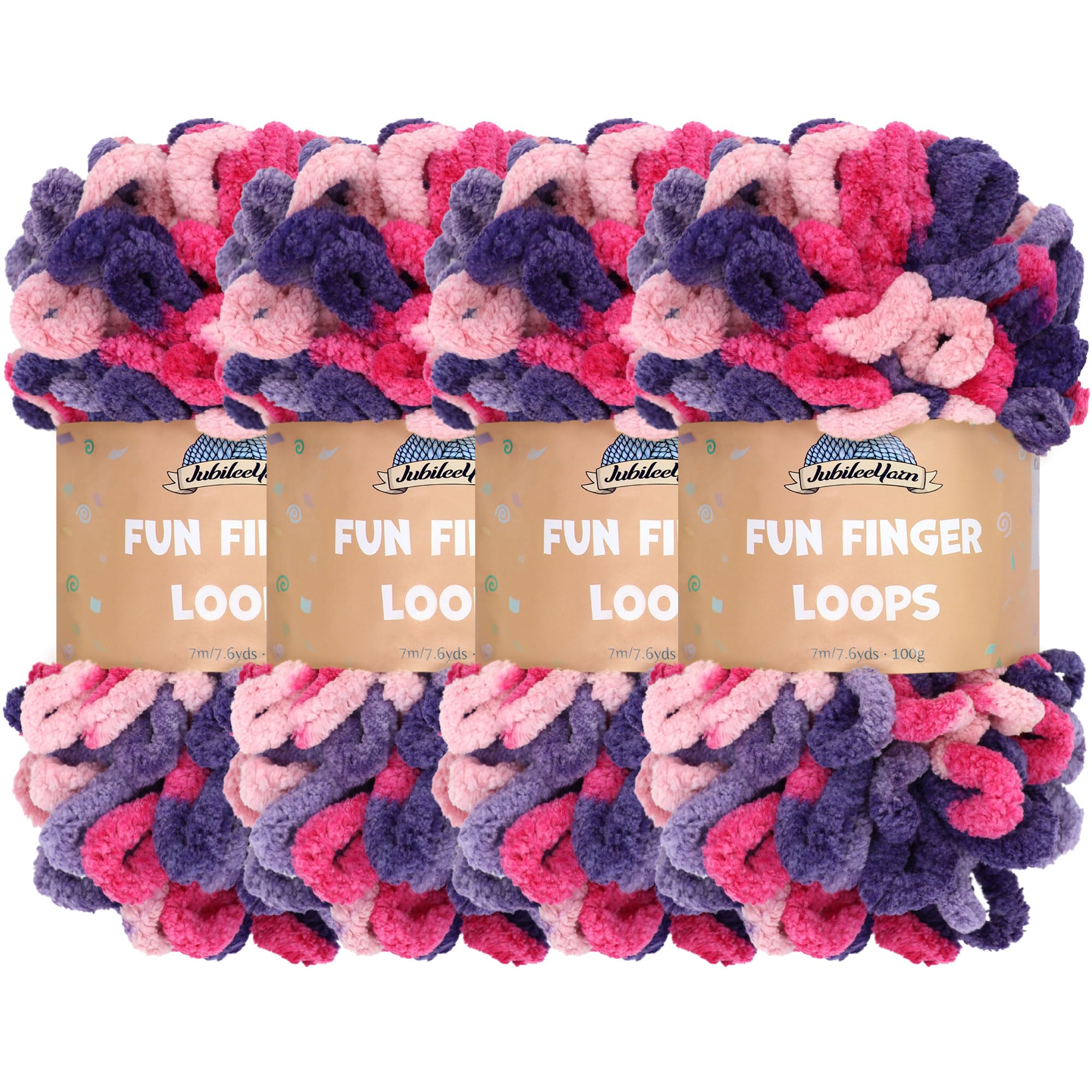 JubileeYarn Fun Finger Loops Yarn - Polyester Jumbo Weight Loop Yarn - 100g/Skein - Diony - 4 Skeins — image 1