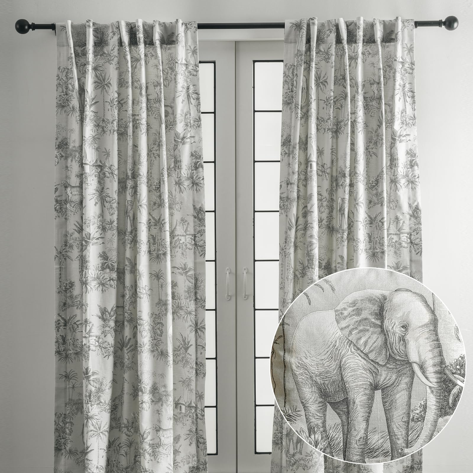 Maison d' Hermine Curtains for living room 100% Cotton 124 inch length Two Panels Light Filtering Toile Curtains for Bedroom Windows with rod and loop Pockets Drapes (Savana Jouy Green, 50"W x 124"L) Image