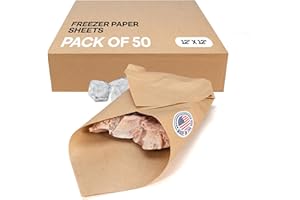 Brown Freezer Paper Sheets 12" x 12", Pack of 50 - USA-Made Paper Sheets for Long-Term Freezing of Meat & Fish - Freezer Pads