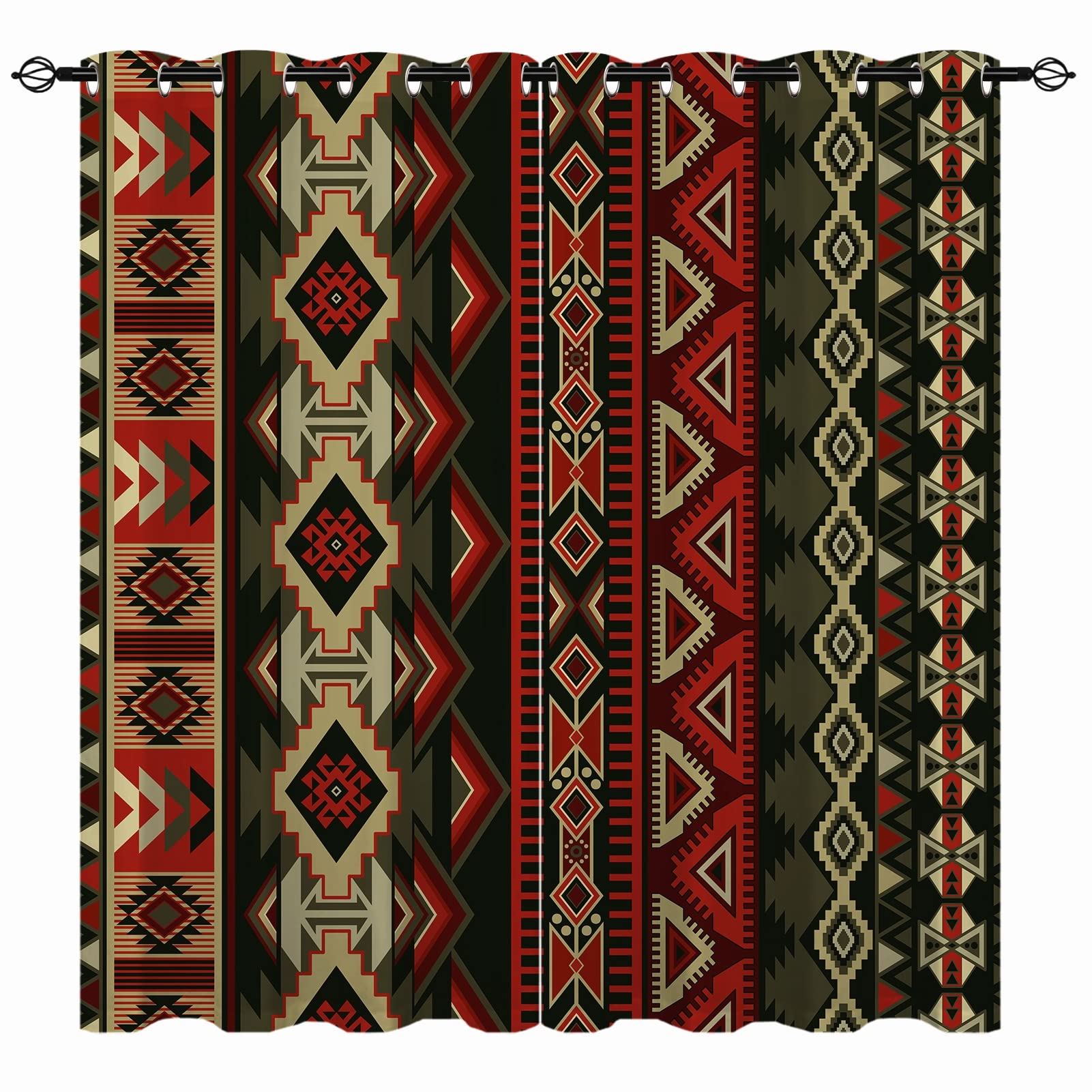 YUANZU Ethnic Curtains - Geometric American Native Navajo Design Mexican Motif Aztec Art Print Pattern Eyelet Blackout Thermal Window Drapes for Bedroom Living Room Home Decor 2 Panels W117cm x D183cm — image 1