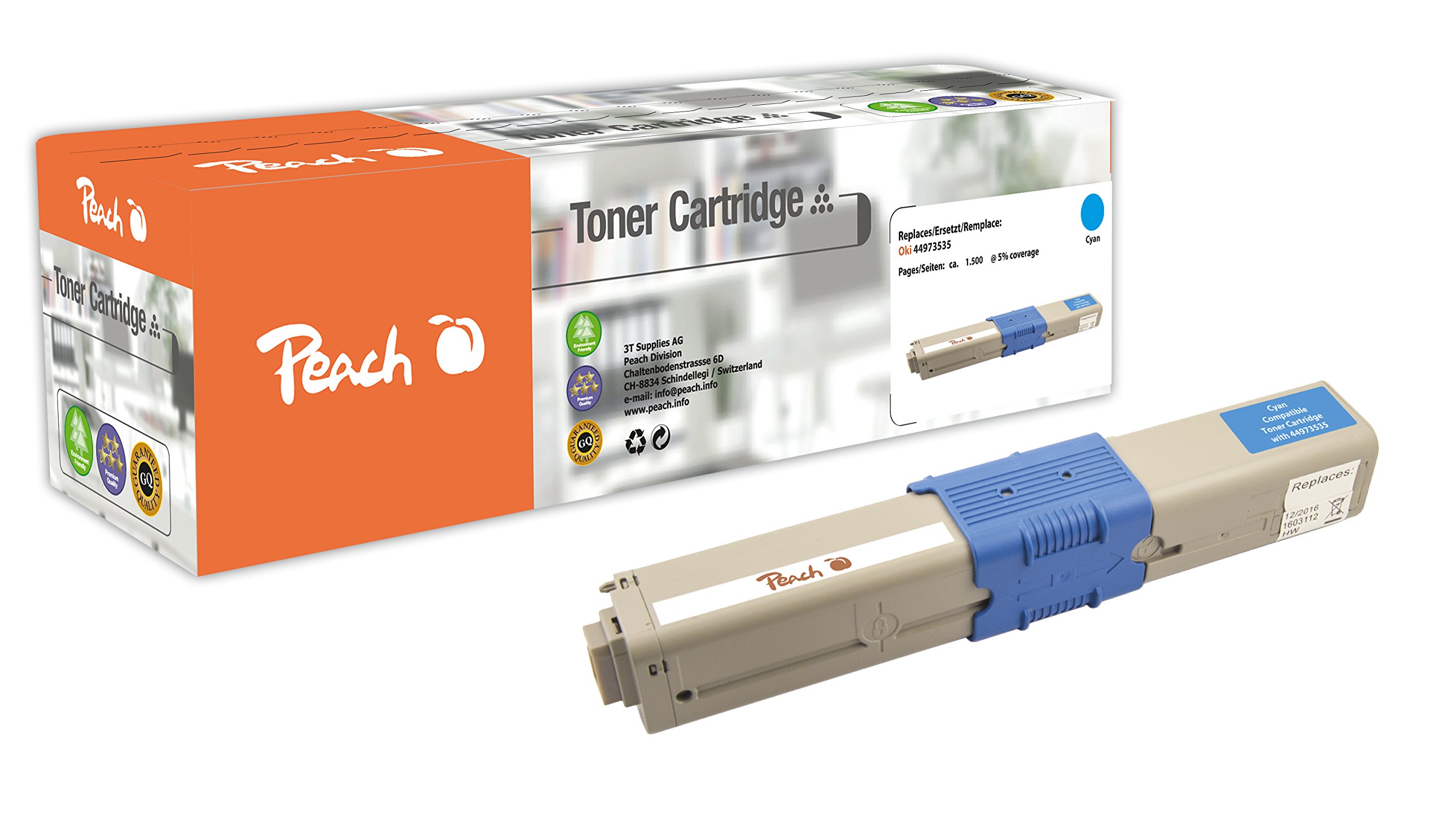 Peach PT354 Toner Module for OKI 44973535 - Cyan