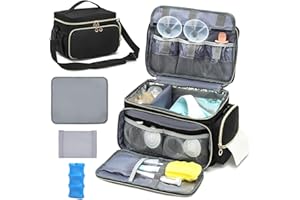SLINRKE Breast Pump Bag Fits for Spectra S1/S2 - Spectra Pump Bag with Ice Pack & Waterproof Mat, Portable Breast Milk Cooler Travel Bag for Work and Family Use, Black