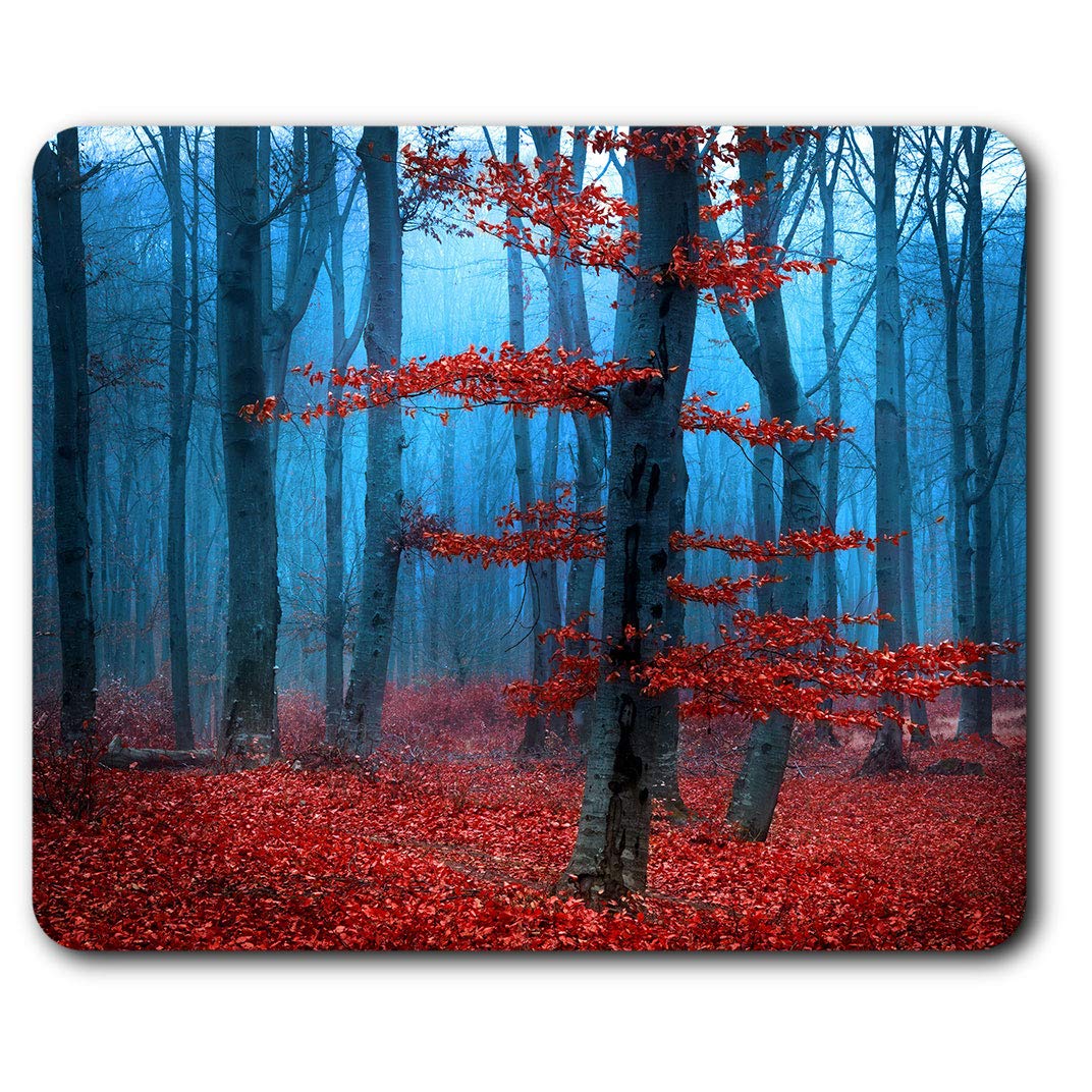 Comfortable Mouse Mat - Autumn Forest Tree Red Leaves 23.5 x 19.6 cm (9.3 x 7.7 inches) for Computer & Laptop, Office, Non-slip Base - RM13007
