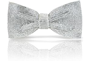 White rhinestones bow tie| White bow tie| Silver bow tie| Silver rhinestones pre tied bow tie| CK Bow Tie (White Bow Tie)