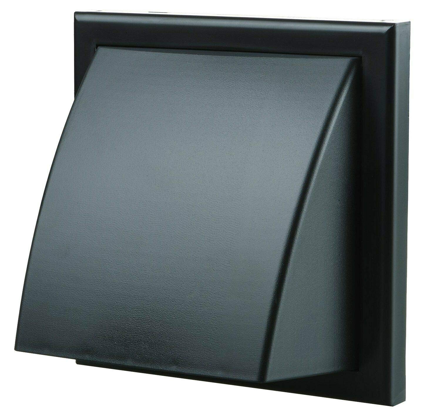 Fantronix Black Cowled Wall Vent Grille – 125 mm (5”) Rear Spigot, 185 x 185 mm External Size with Backdraught Shutter for Bathroom, Kitchen & Tumble Dryer Ventilation
