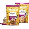 Flourish Protein Pancake & Waffle Mix, with Whey Protein & Flax Seed, No Added Sugar, High in Protein & Fiber - Just Add Water - Birthday Cake Flavour, 430g (2 Pack) - Made in Canada