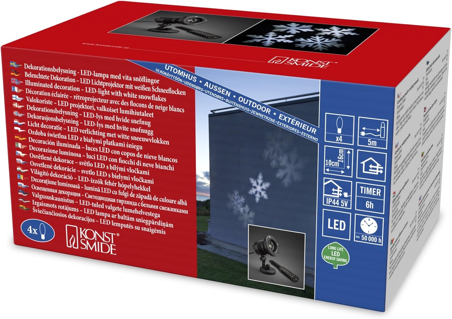 Konstsmide LED Light Projector, with Moving Snowflakes, with Remote Control, 6H Timer, On/Off Switch