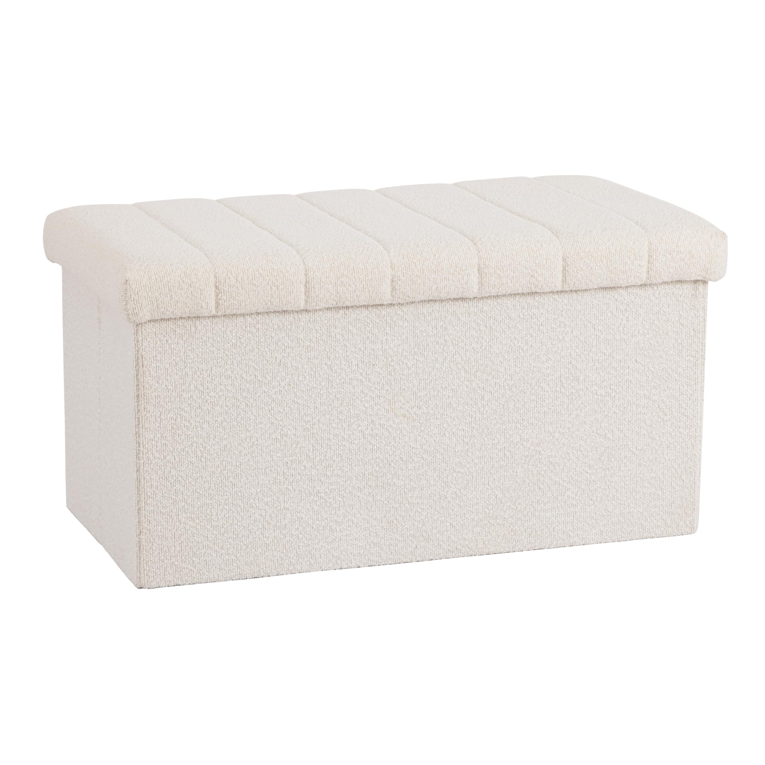 Seville Classics Cushioned Fabric Ottoman Hidden Storage Chest Footrest Chair, Padded Seat for Bedroom, Dorm, Loft, Living Room, Entryway, Hallway, White Boucle, 30" Bench