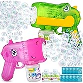 Snowalva Bubble Gun 2 Packs for Kids, Automatic Bubble Machine with 2 Bottles &25 Bags Refill Solution, LED Light Bubble Maker Gifts for Boys&Girls Ages 3+ Thanksgiving Christmas(Fantastic Monster)