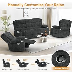 Dresegmt Loveseat Recliner Sofa Set, Flip Middle