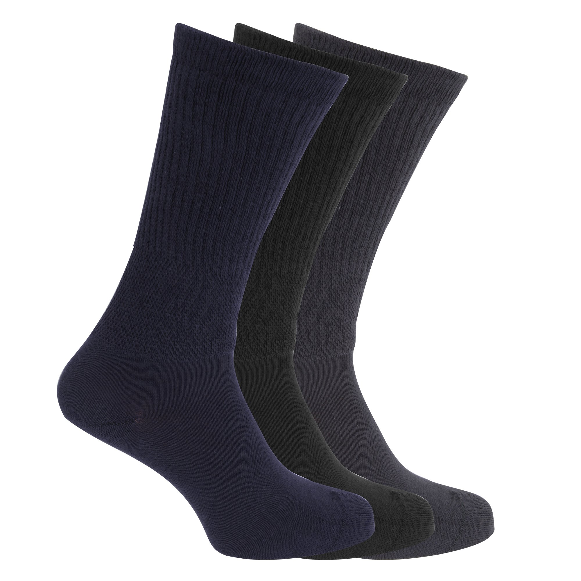 Mens Extra Wide Comfort Fit Wide Feet Diabetic Socks (3 Pairs) (UK 6-11 EURO 39-45) (Navy/ Black)