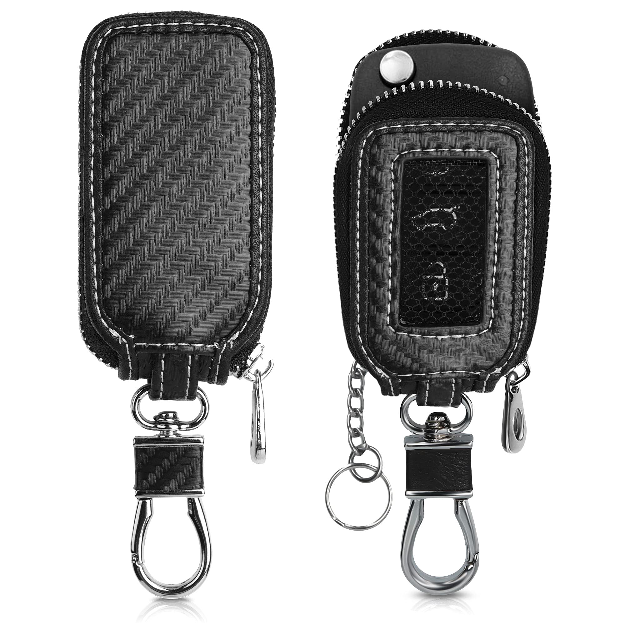 kwmobile Car Key Cover - Heavy Duty PU Leather Protective Key Fob Cover with Zipper Compatible with Car Keys - Carbon Black