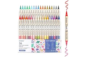 Grabie 72 Colors Acrylic Paint Markers, Soft Brush Tip Acrylic Markers Set, Water Based Acrylic Markers for Wood, Fabric, Canvas, Glass, Stone, Rock Painting and DIY Crafts Art Supplies, Set of 36