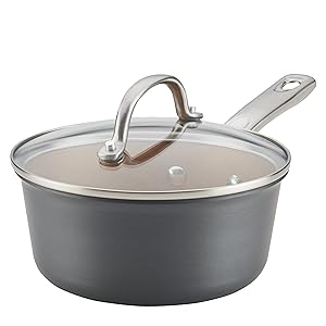 Ayesha Home Collection Hard-Anodized Nonstick Covered Saucepan, 2-Quart, Gray