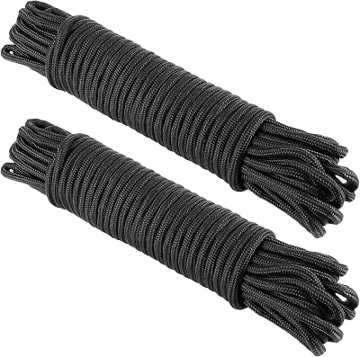 KOHAND 2 Pack Black Nylon Rope 8mm x 20m High Strength Twisted Cord 700 Lbs