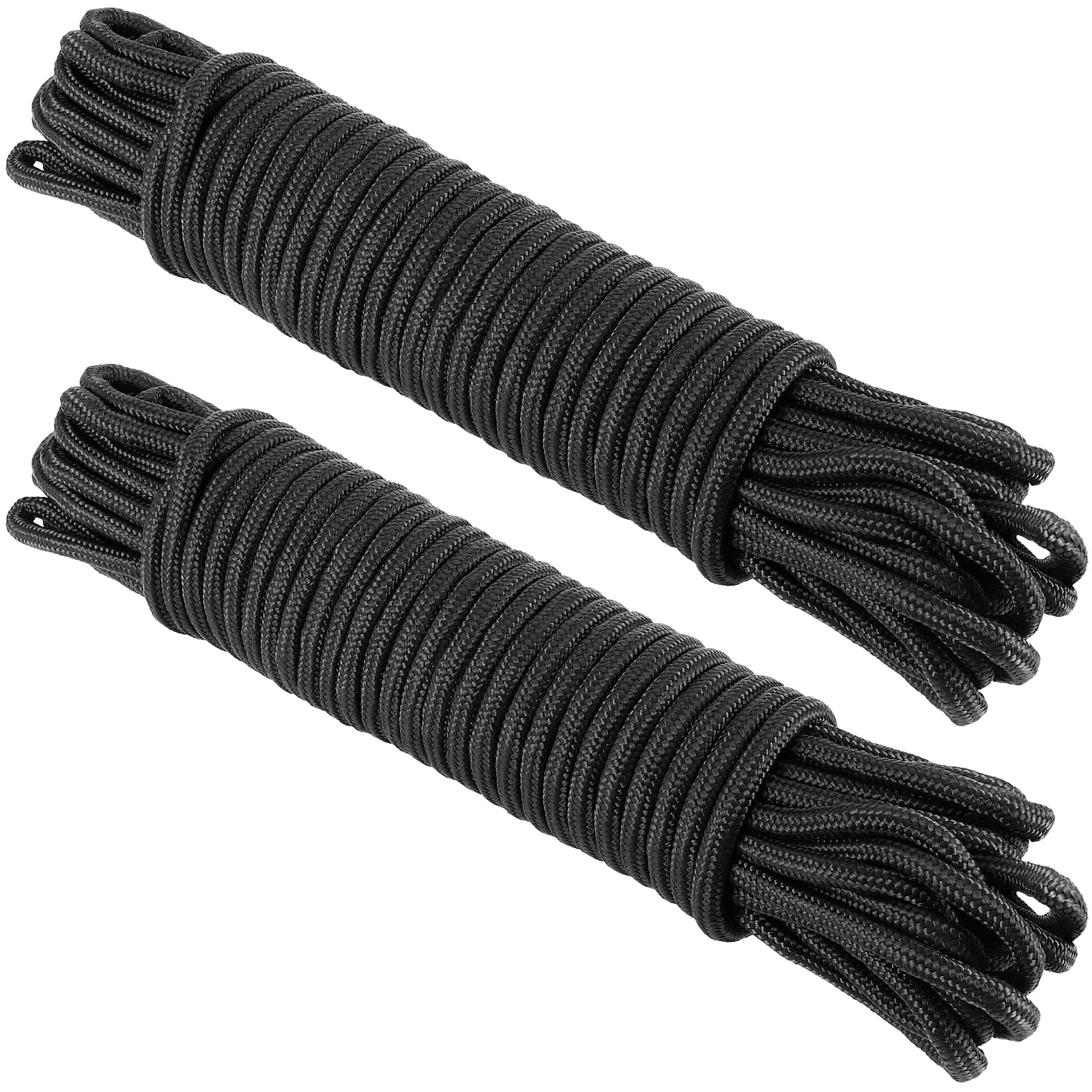 KOHAND 2 Pack 20 M x 8 MM Black Nylon Rope, High Strength Twisted Nylon Cord, Multi Functional Polyester Rope for Hanging, 700 Lbs Max Load