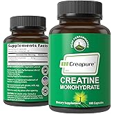 Creapure Creatine Monohydrate 180 Capsules High Purity German Made Creatine | Pure Unflavored Pills with Nothing Else Added at All. For Men &amp; Women. No Sugar, Non-GMO, Vegan Friendly Supplement