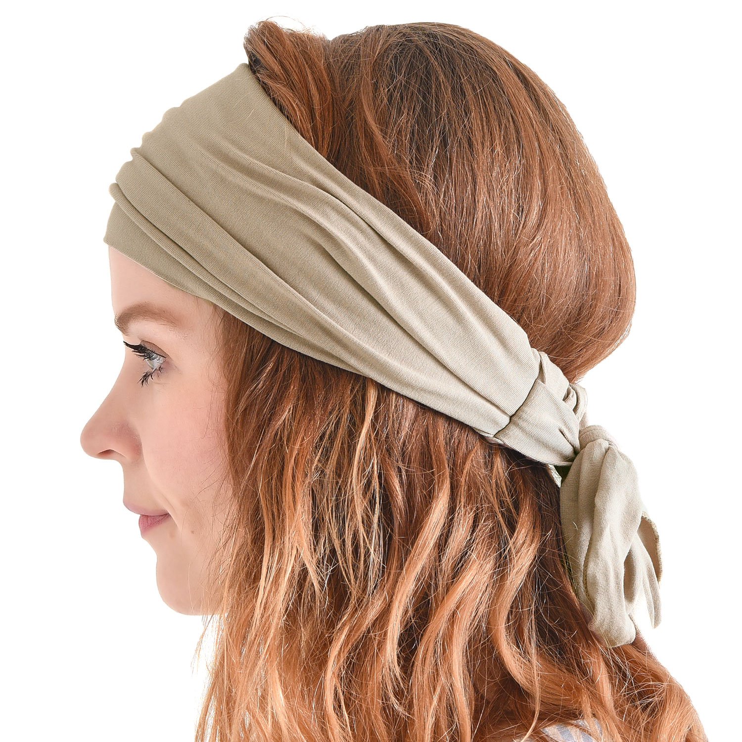 Casualbox | Pre-tied Headband Boho Hair Band Summer Mens Womens Head Wrap Hippie Beige(Size: One size)