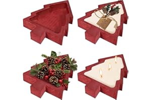 Montex Dough Bowl Candle 4 Pack,Tree Shaped Dough Bowl,Wooden Bowls for Candle Making,Red